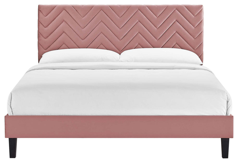 Leah Chevron Tufted Performance Velvet King Platform Bed, Dusty Rose