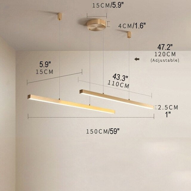 Zeccone | Minimalist Gold Long Line Chandelier for Dining Room, 2 Lines L