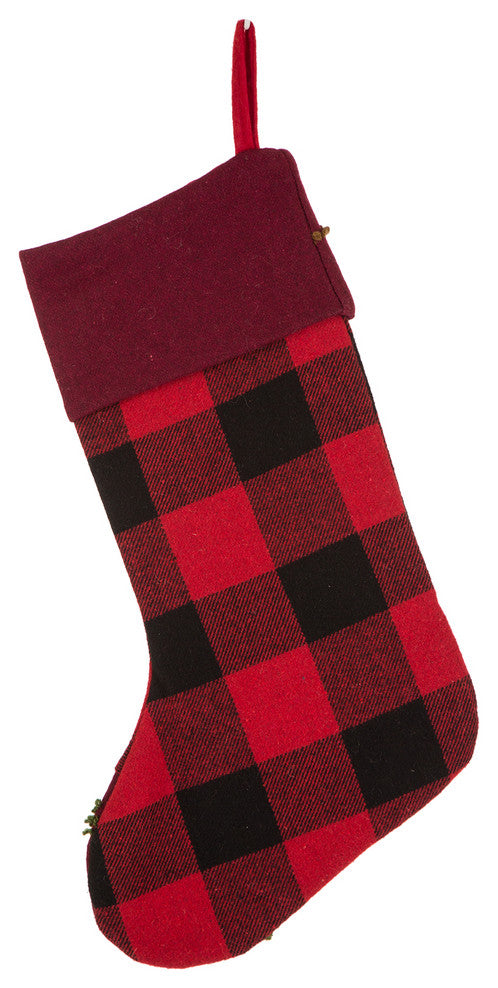 Set of 2 Plaid Stocking With Rug Hooked, Reindeer