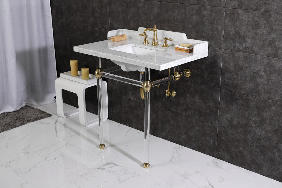 Kingston Brass LMS36MASQ7 36" Carrara Marble Console Sink, Acrylic Legs