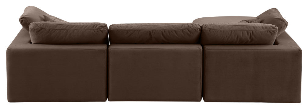 Comfy Upholstered L-Shaped Modular Sectional, Brown, 4-Piece: 1 Armless Chair, 2 Corner Chair, 1 Ottoman, Velvet