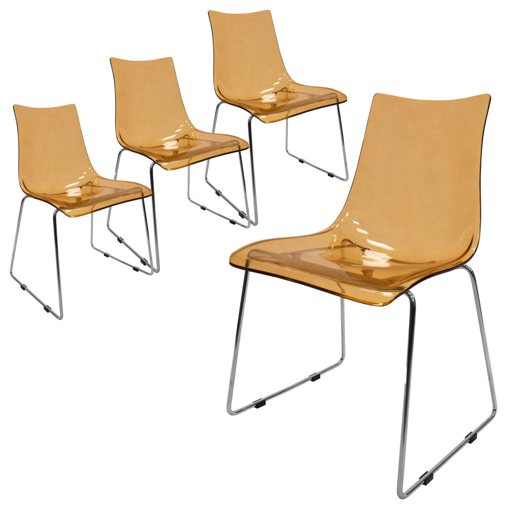 LeisureMod Lima Lucite Acrylic Dining Side Chairs, Set of 4, Amber