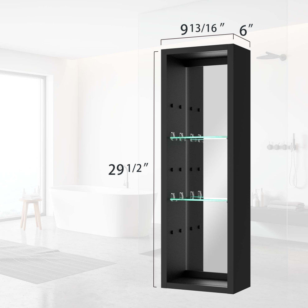 30" Aluminum Surface Mount 2-door Medicine Cabinet with Mirror and LED Lighted