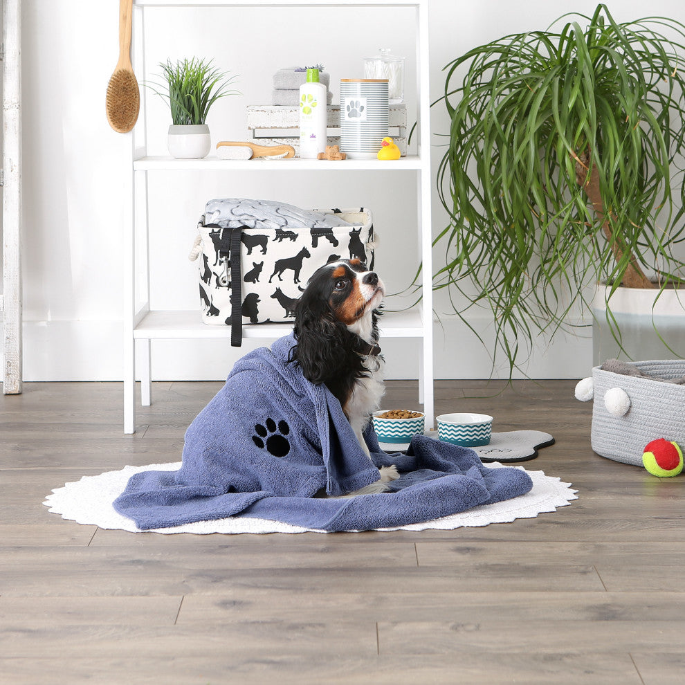 Stonewash Blue Embroidered Paw Pet Towel