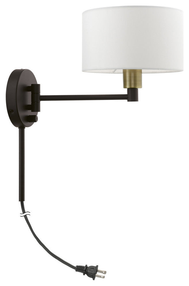 1 Light Bronze with Antique Brass Accent Swing Arm Wall Lamp