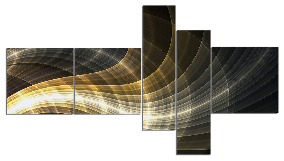 Yellow Fractal Light Art, Abstract Canvas art print, 60"x32", 5 panels