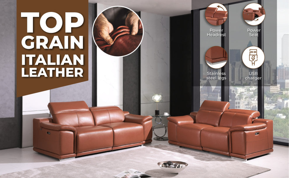 Veneto Italian Leather Power Reclining Chair, Camel