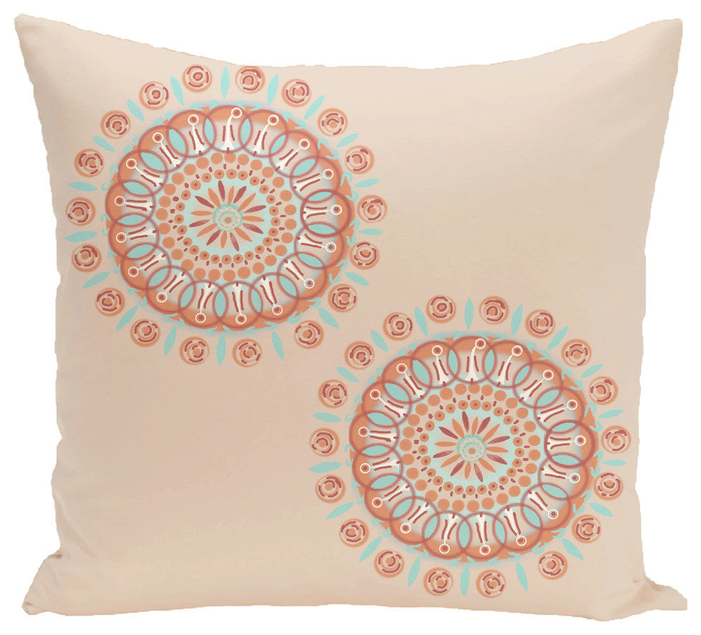 Sea Flower Geometric Print Pillow, Burnt, 16"x16"