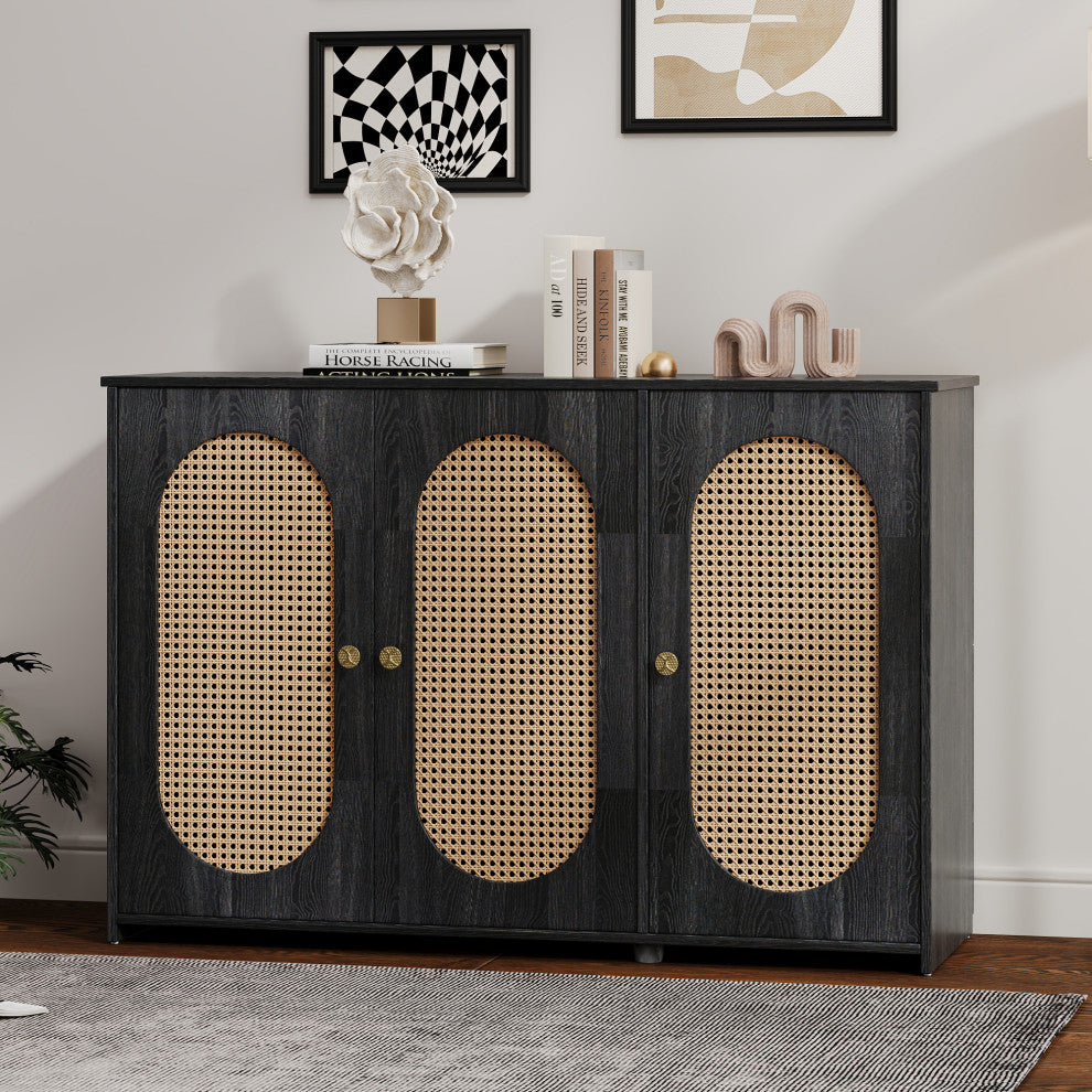 Gewnee  Retro 3-Door Sideboard with Large Storage Space, Antique Black