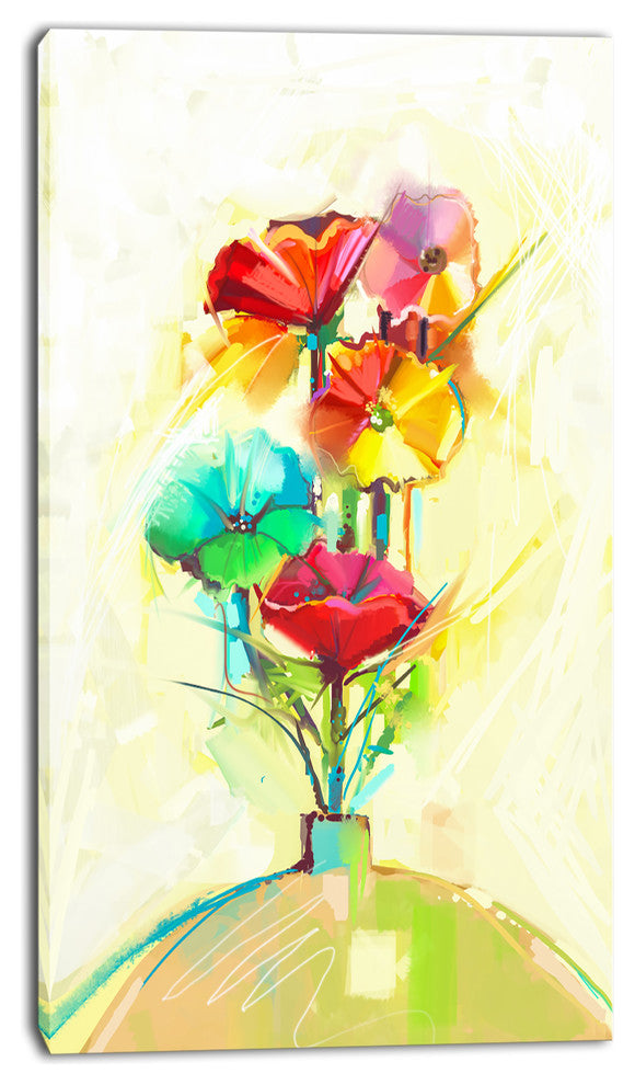 Spring Flowers Bouquet in a Vase, Large Floral Canvas Art Print, 16"x32"