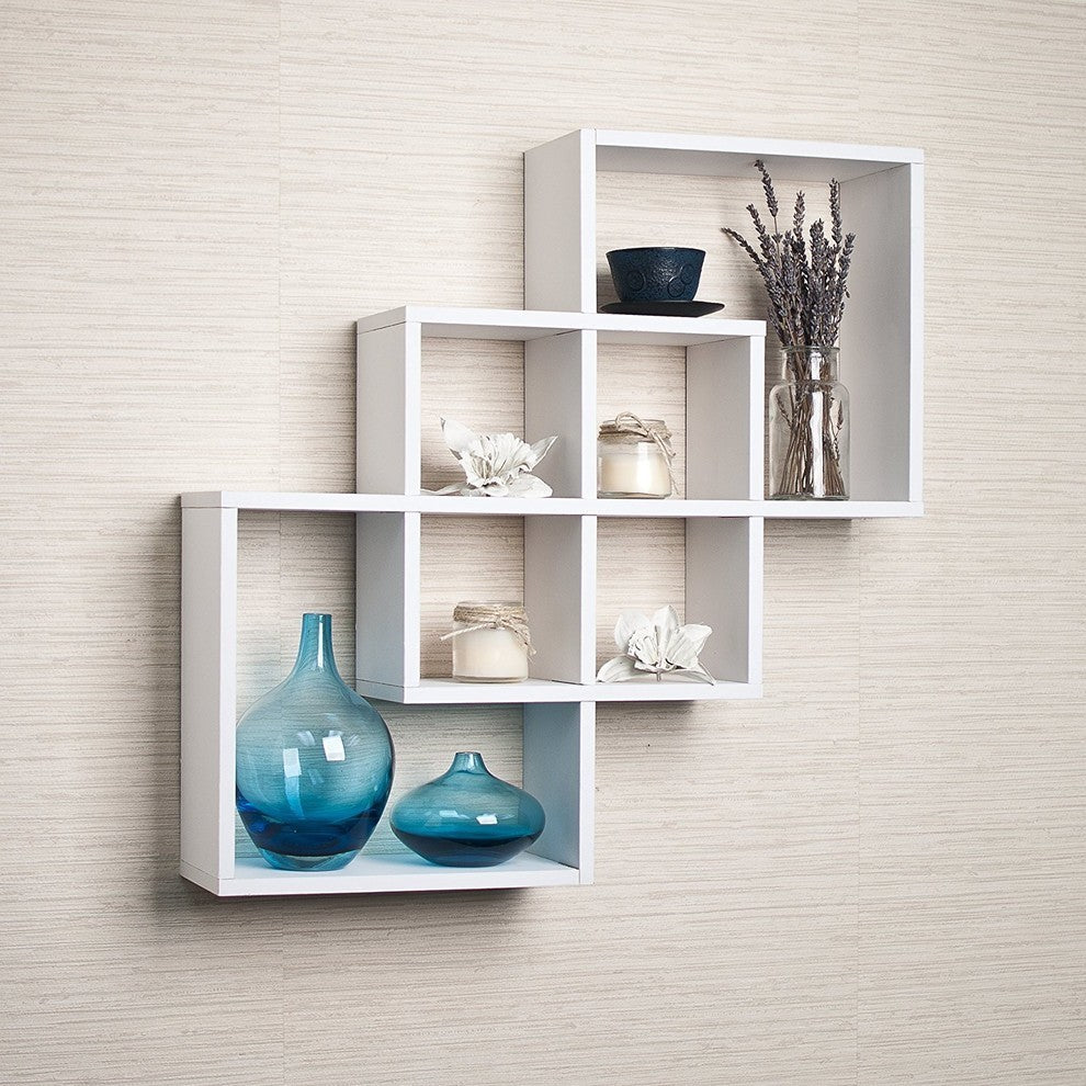 Intersecting Squares Decorative Wall Shelf, White