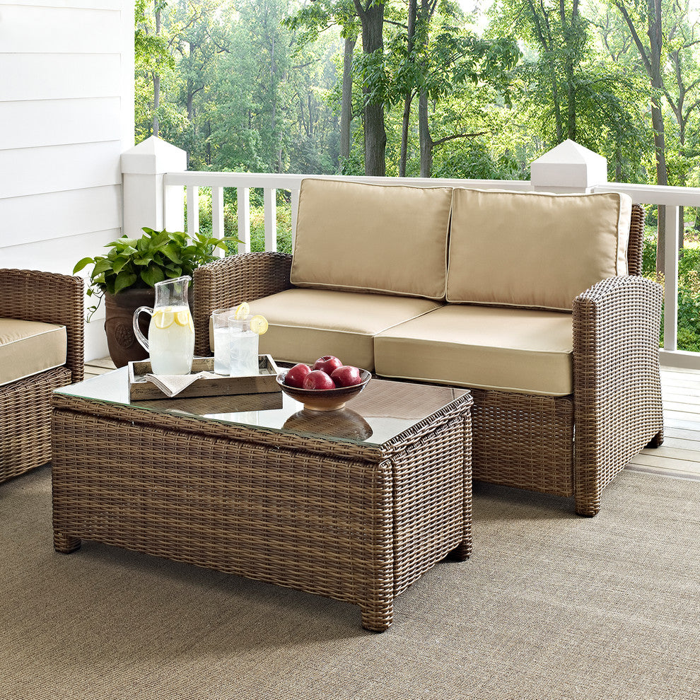Bradenton 2-Piece Outdoor Wicker Seating Set With Cushions, Sand