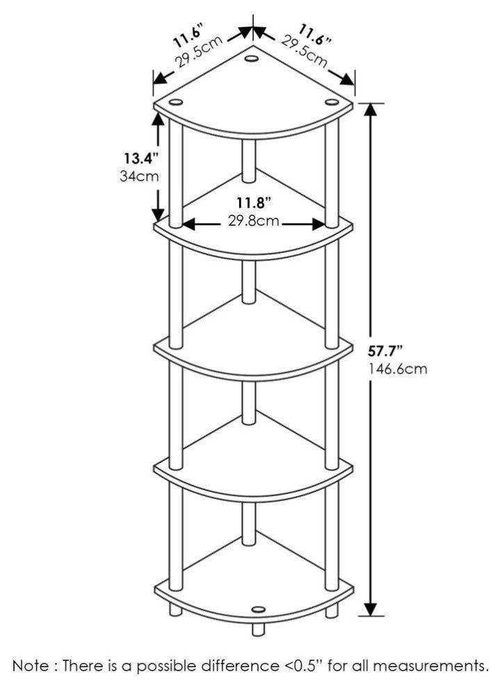 5 Tier Corner Display Rack Multipurpose Shelving Unit, Amber Pine/Black