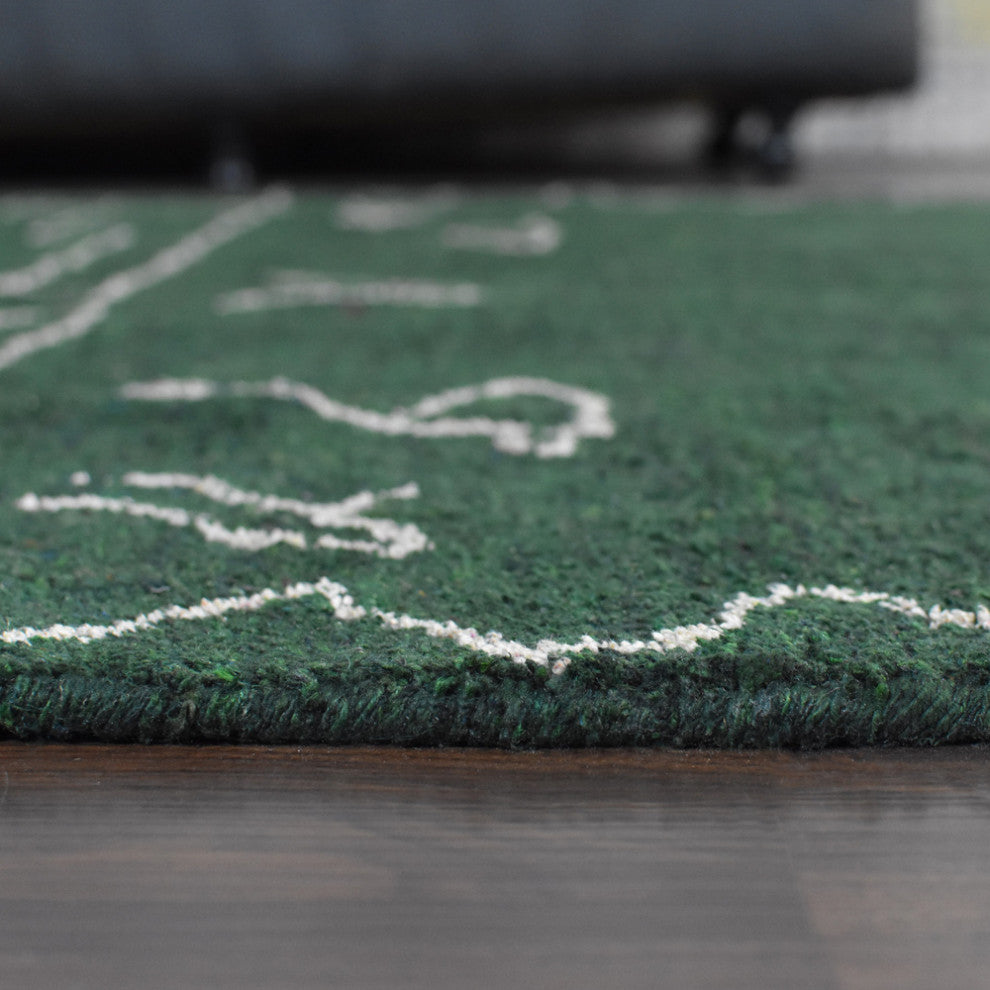 HAND KNOTTED LOOM SILK AREA RUGS-8'x10',Rectangle,Dark Green White,Contemporary