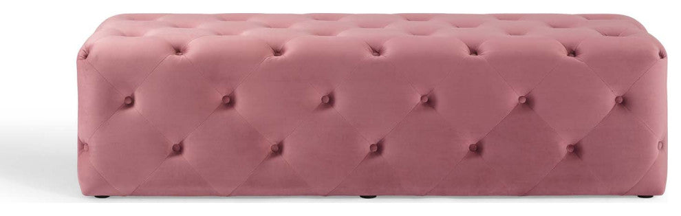 Tufted Accent Chair Bench, Velvet, Pink, Modern, Living Lounge Hotel Hospitality
