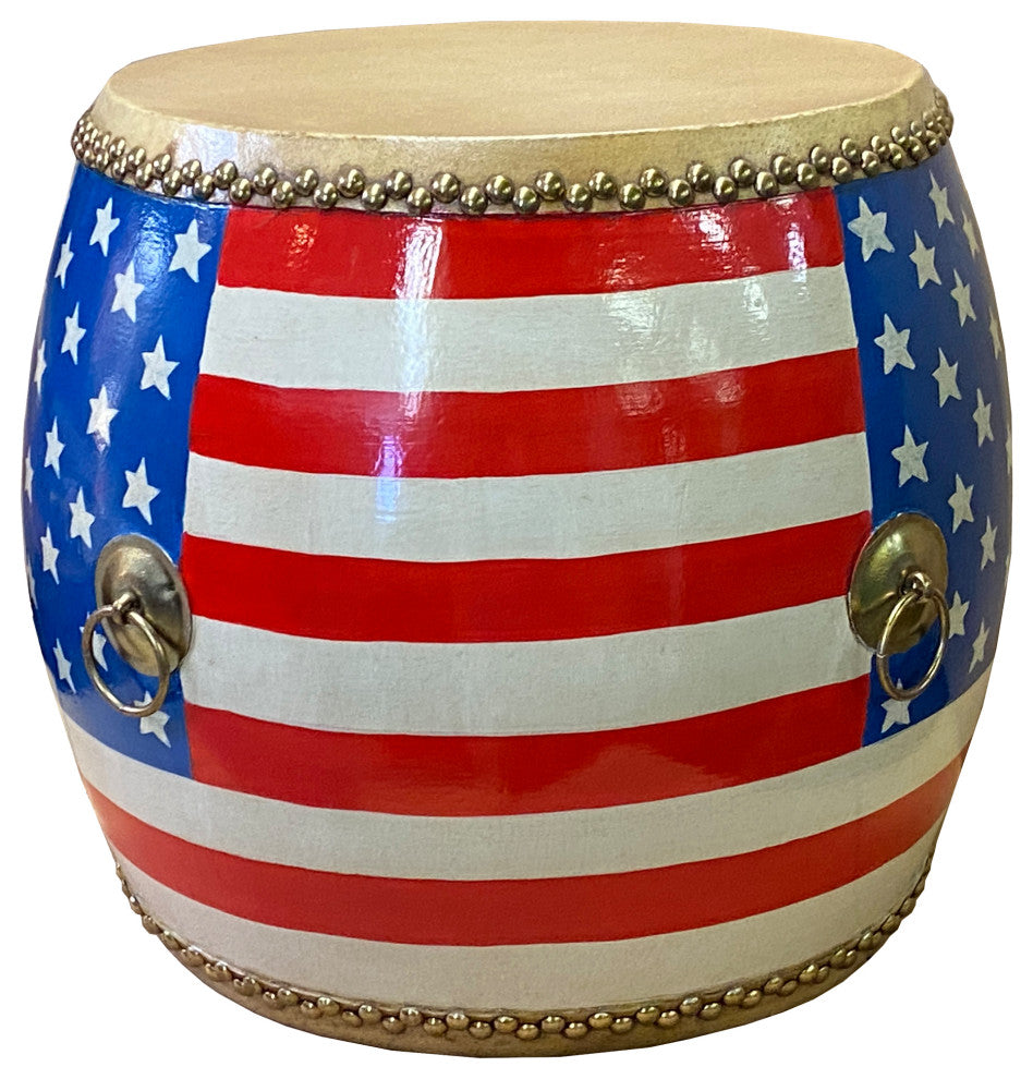 Handmade Small Round Low Flag Graphic Drum Shape Table Hcs7412