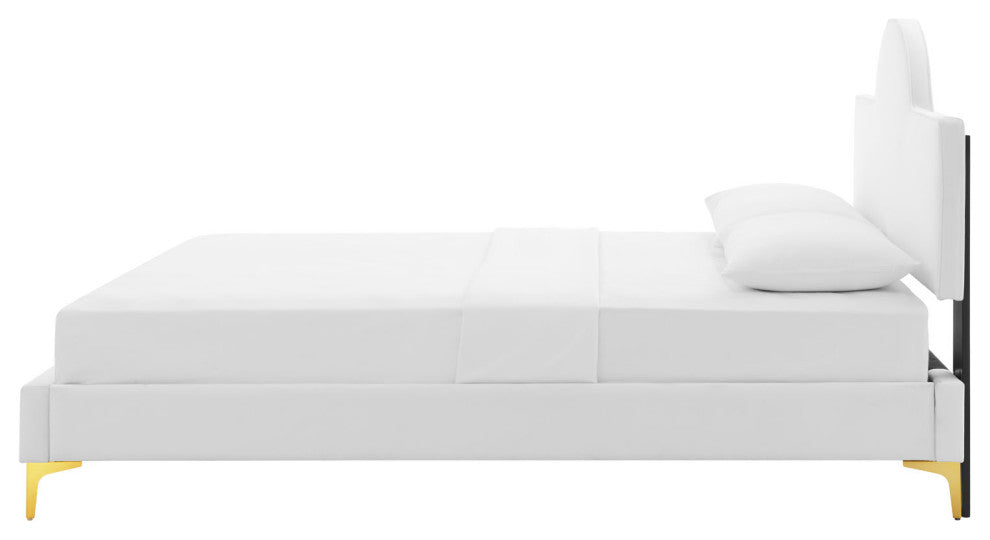 Platform Bed Frame, Queen Size, White, Velvet, Modern, Bedroom Guest Suite