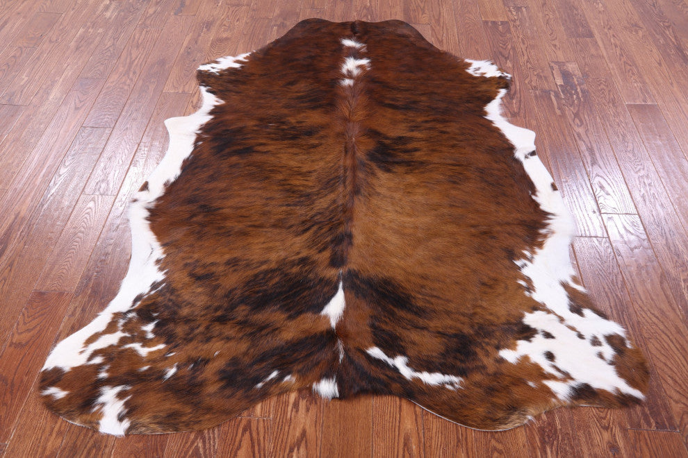 6' 5" X 5' 5" Brindle Natural Cowhide Rug C1912