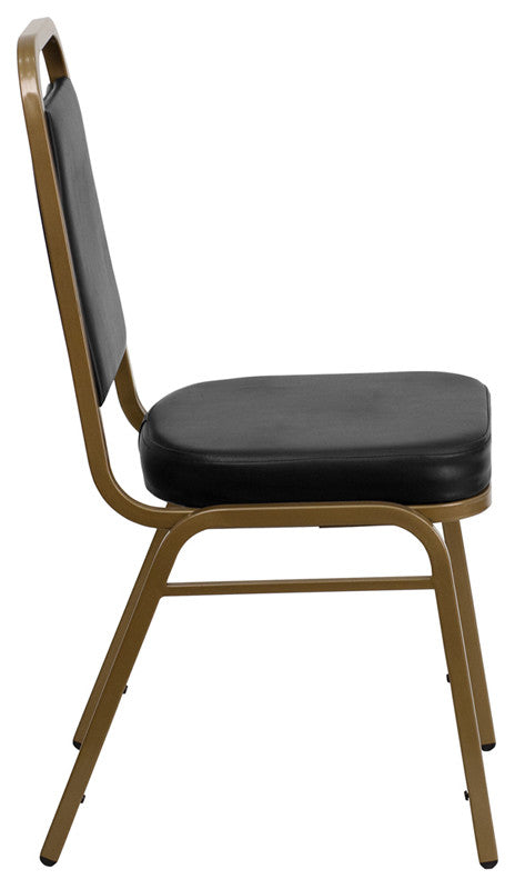 Trapezoidal Back Stacking Banquet Chair in Black Vinyl - Gold Frame