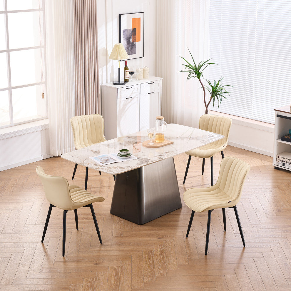 Younike Dining Chair Set of 2, Liner Pattern Faux Leather, Beige