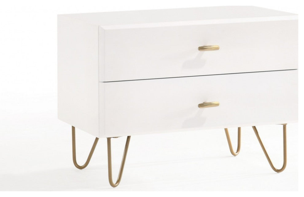 Contemporary White and Gold Nightstand With Two Drawers