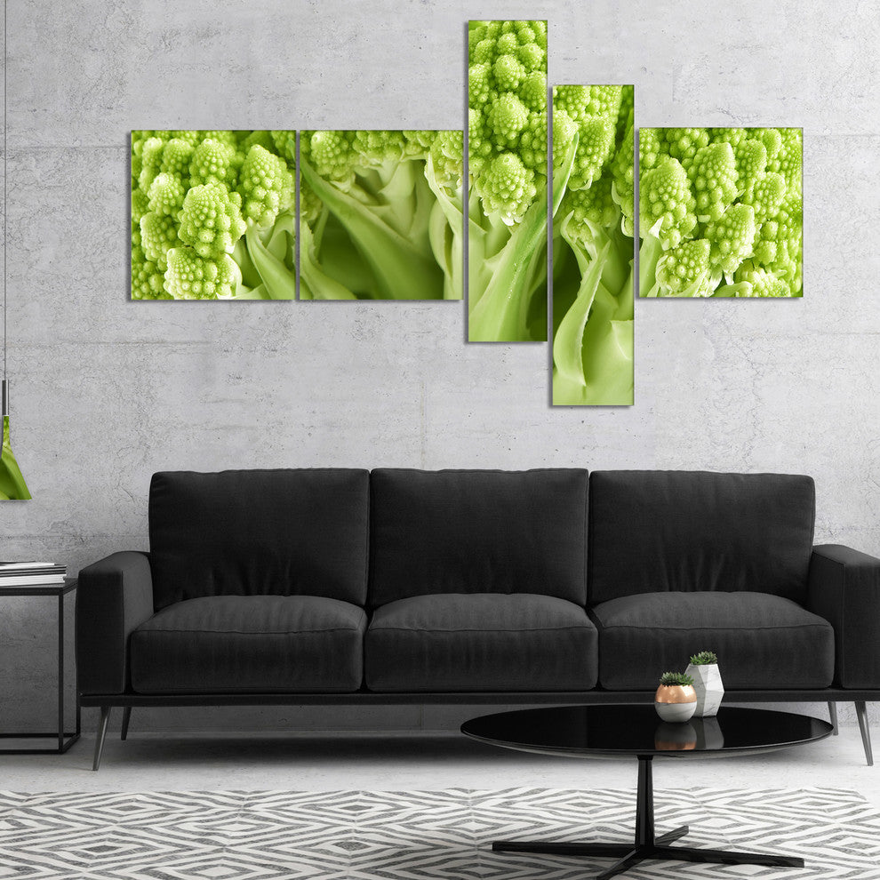 Fresh Green Romanesco Florets, Floral Canvas Art Print, 60"x32", 5 panels