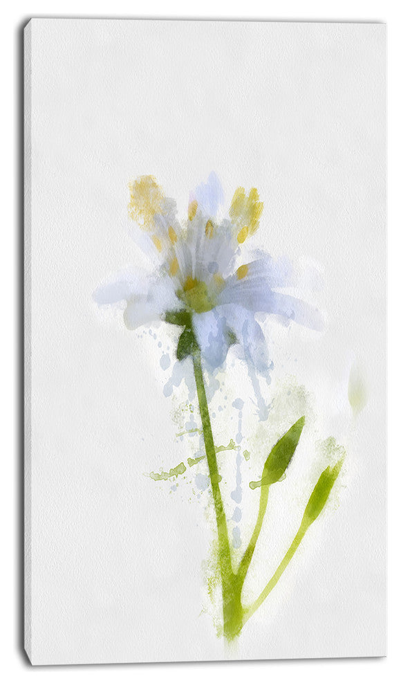 White Green Watercolor Flower Sketch, Floral Canvas Art Print, 16"x32"