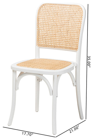 Neah Japandi White Wood and Natural Rattan 2-Piece Dining Chair Set