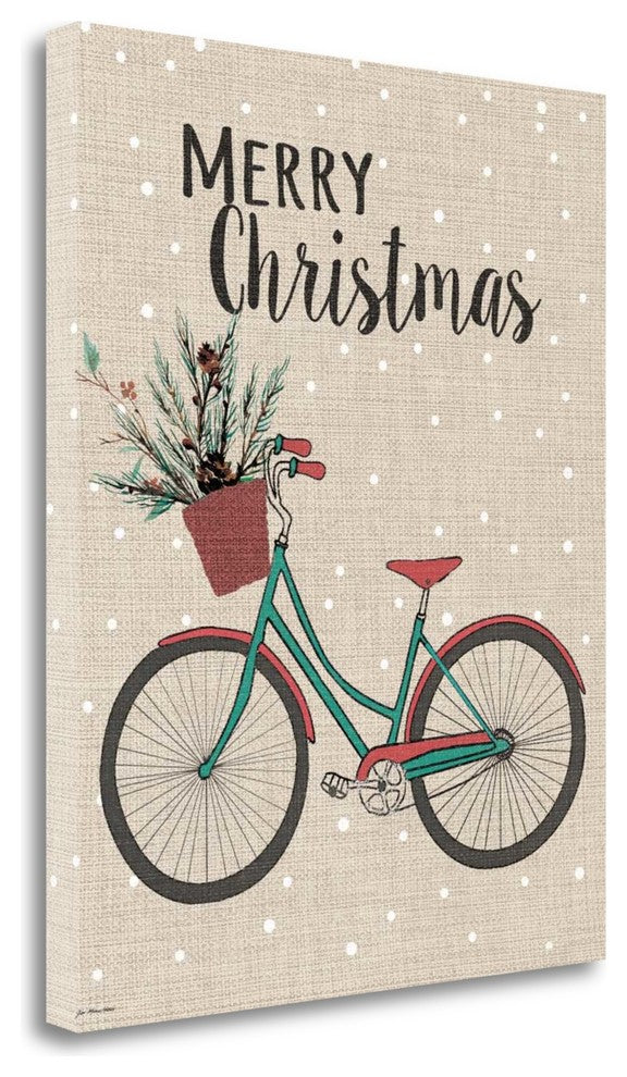 "Merry Christmas Bike - Linen" By Jo Moulton, Giclee on Gallery Wrap Canvas
