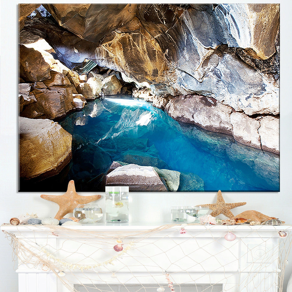 "Cave With Geothermal Hot Water" Modern Beach Canvas Art Print, 40"x20"