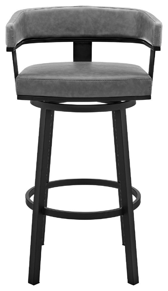 Benzara BM271148 Counter Barstool With Curved Open Back & Metal Legs, Black/Gray