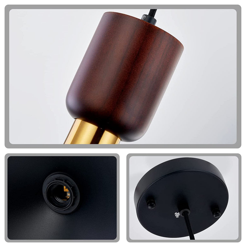Vintage Wood Pendant Lighting Fixture Black Hanging Lamp for Kitchen