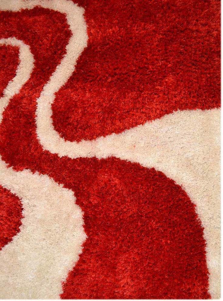 Shaggy Modern Contemporary Hand-Tufted Indian Oriental Area Rug, Red, 5x8'