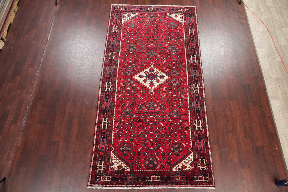 Consigned, Hosainabad Oriental Traditional Hand Made Persian Area Rug, Red, 5x11