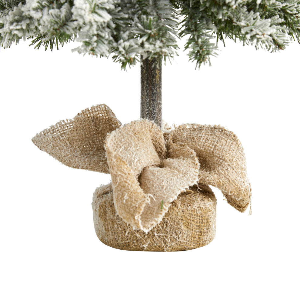 3' Flocked Alpine Xmas Faux Tree W/50 Lights, Bendable Branches & Burlap Planter