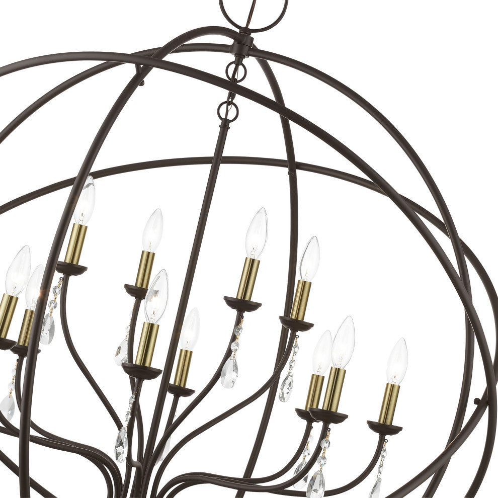 Aria 12 Light Bronze With Antique Brass Finish Candles Grande Foyer Chandelier