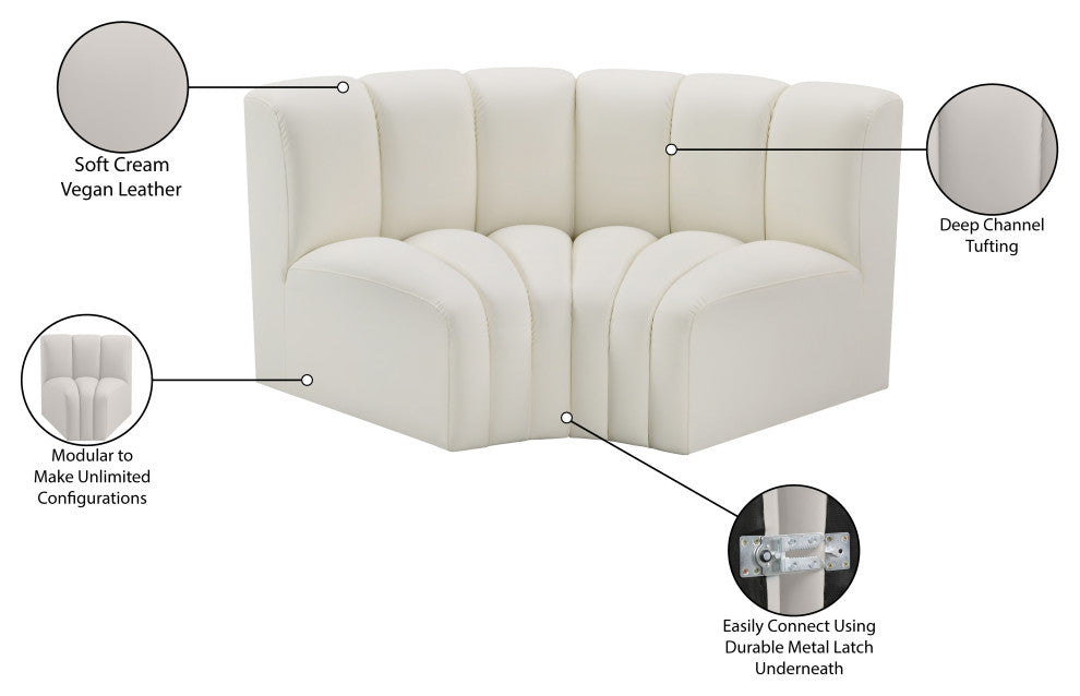 Arc Vegan Leather Upholstered 2-Pc. Inward Curved Modular Sectional, Cream