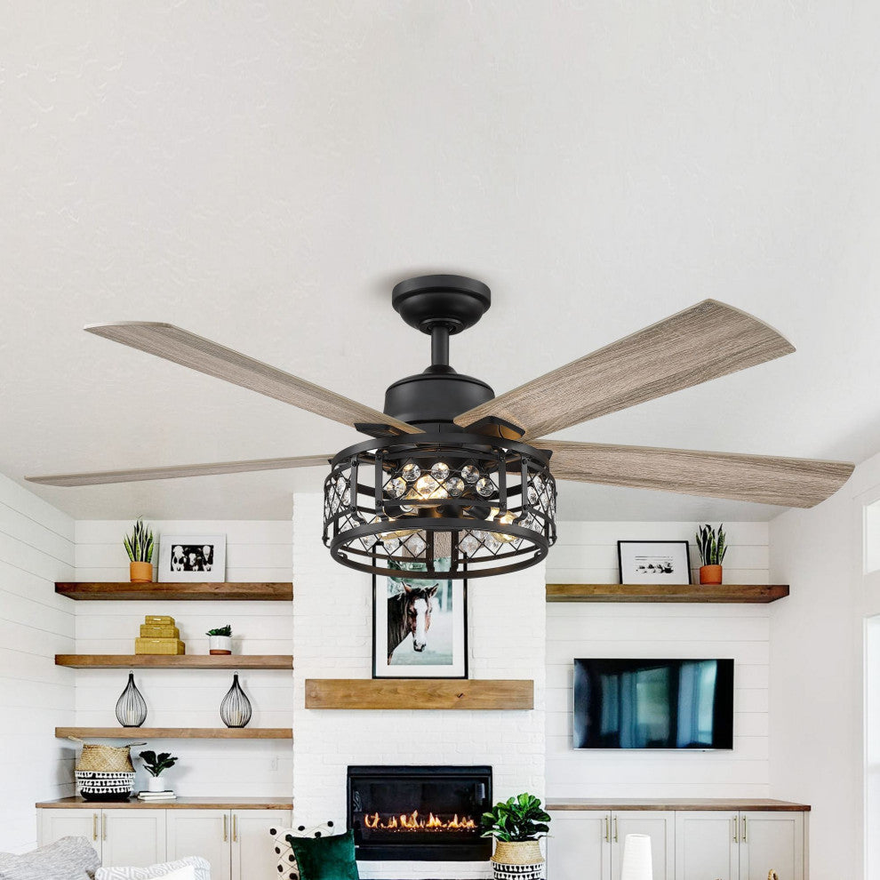 52-inch Modern Crystal Ceiling Fan With Remote