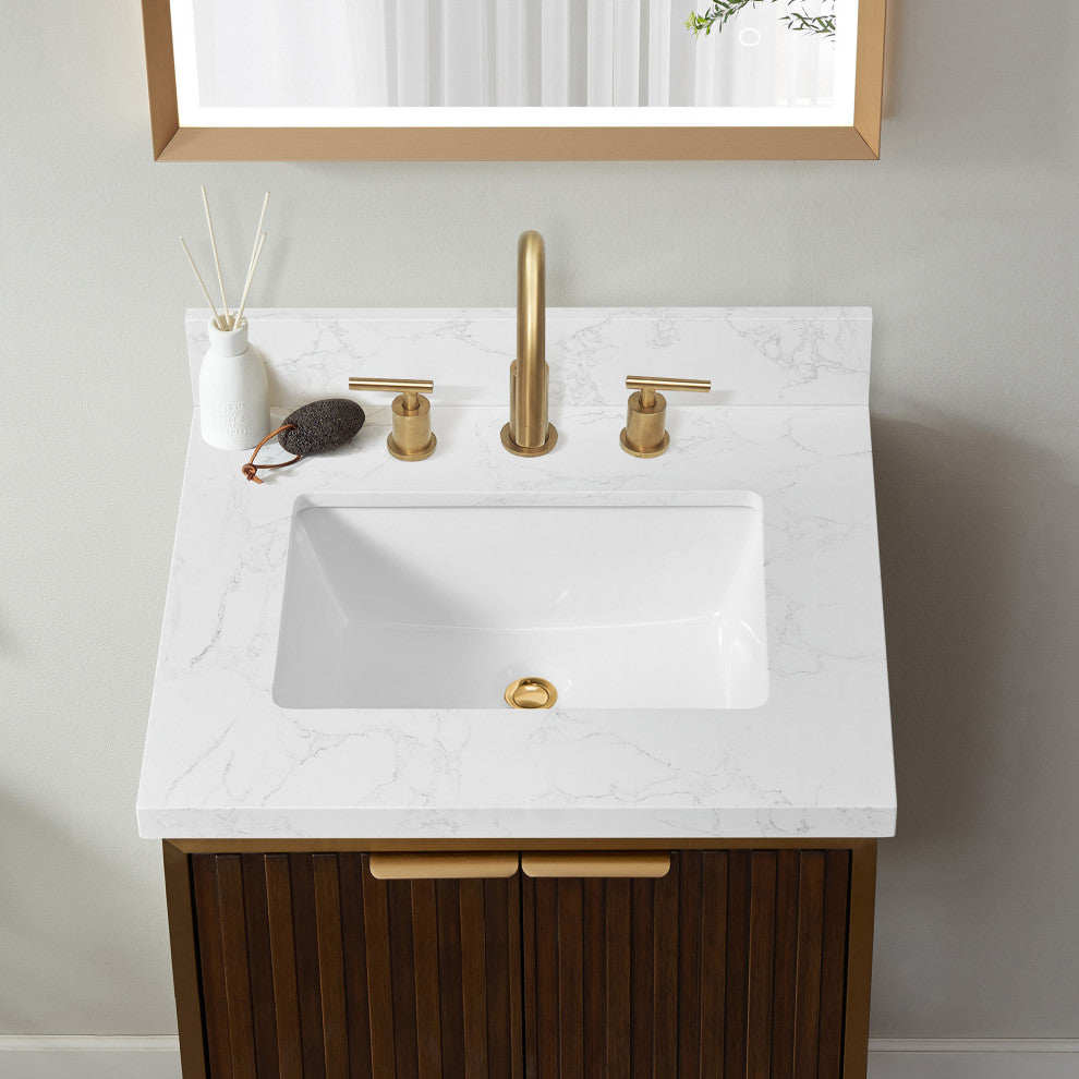 Jaen Composite Stone Vanity Top With Ceramic Sink, Grain White, 25"