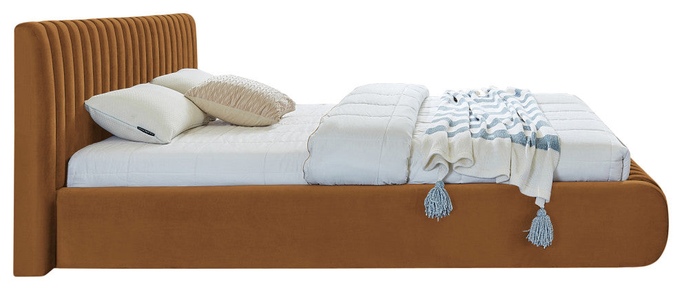 Nico Black Velvet Upholstered Bed, Saddle, King