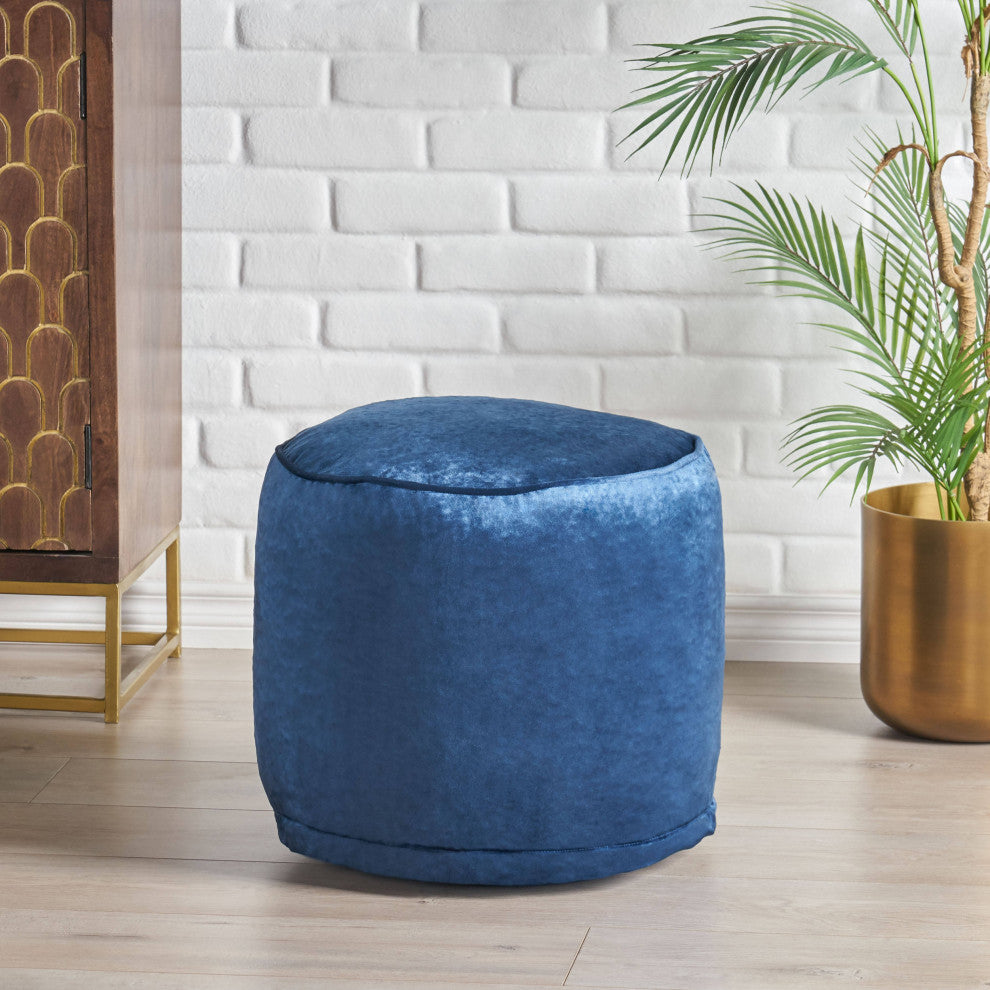 Bleckley Gwinnett Modern Velveteen Cylinder Pouf, Cobalt