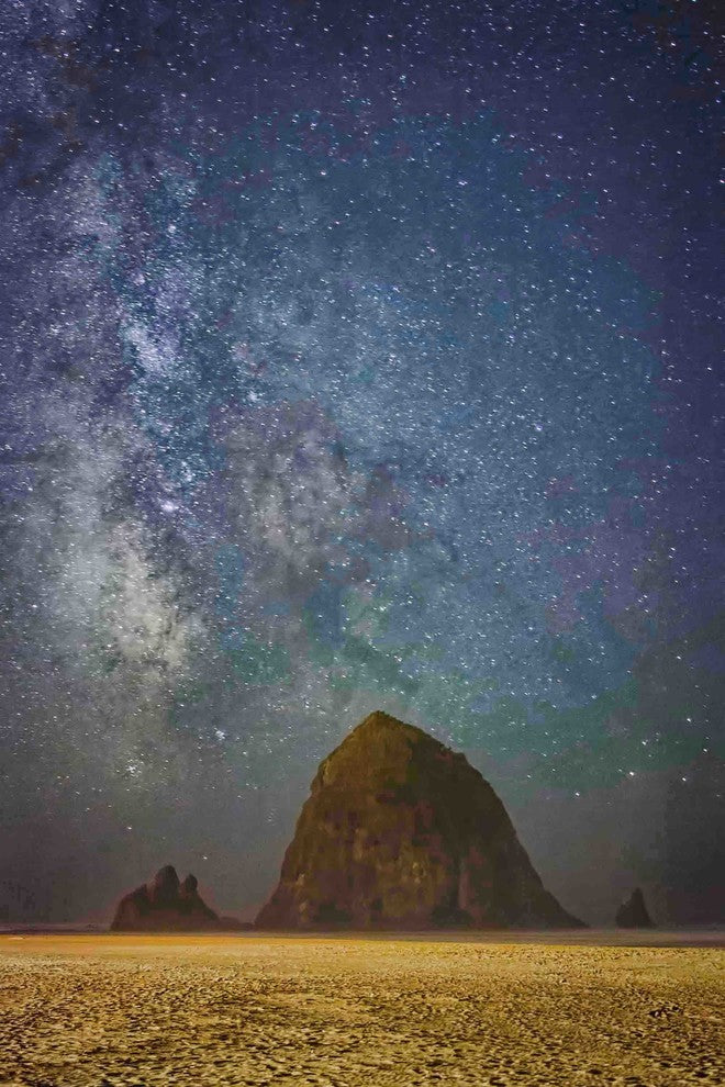 "Sparkling Skies Over Haystack Rock" Painting Print on Canvas