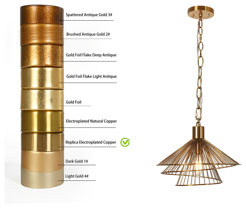 LNC Artmatrwer 1-Light 11" Modern Geometric Metal Pendant Light, Brass