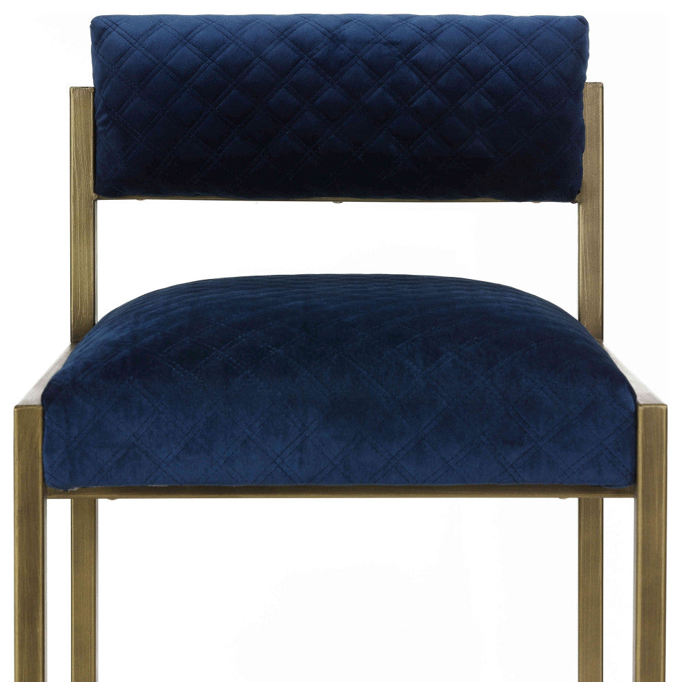 Cortesi Home Argo 30" Barstool, Blue Velvet, Brushed Gold Legs