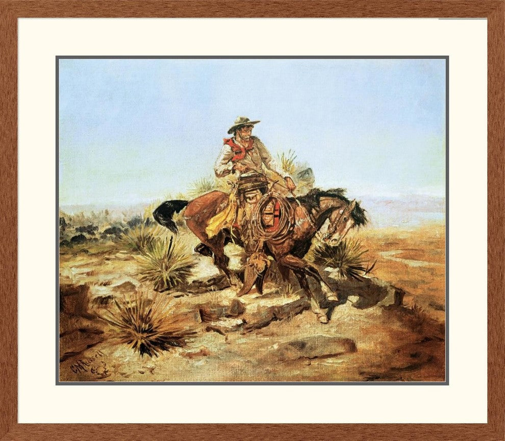 "Riding Line" Framed Digital Print by Charles M. Russell, 37x31"