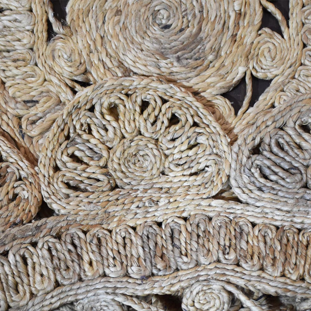HAND WOVEN JUTE ECO-FRIENDLY SOLID AREA RUGS , Beige, Oriental, Outdoor Indoor, [Round] 5'x5'