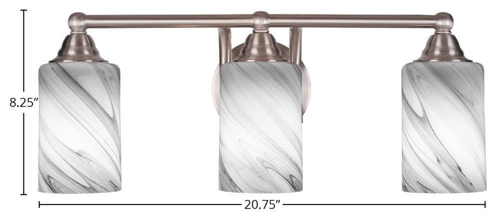 Paramount 3-Light Bath Bar, Brushed Nickel, 4" Onyx Swirl Glass