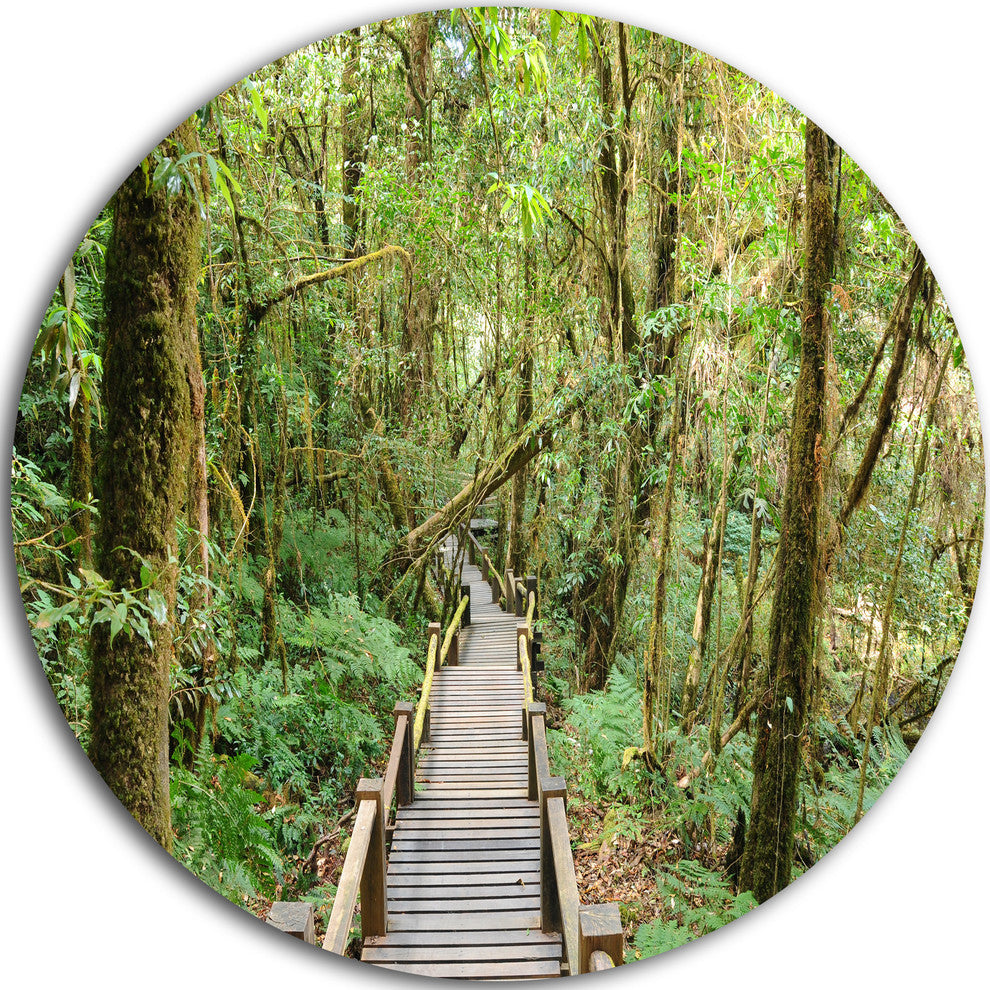 Walk Way In Deep Forest, Landscape Photo Disc Metal Wall Art, 11"