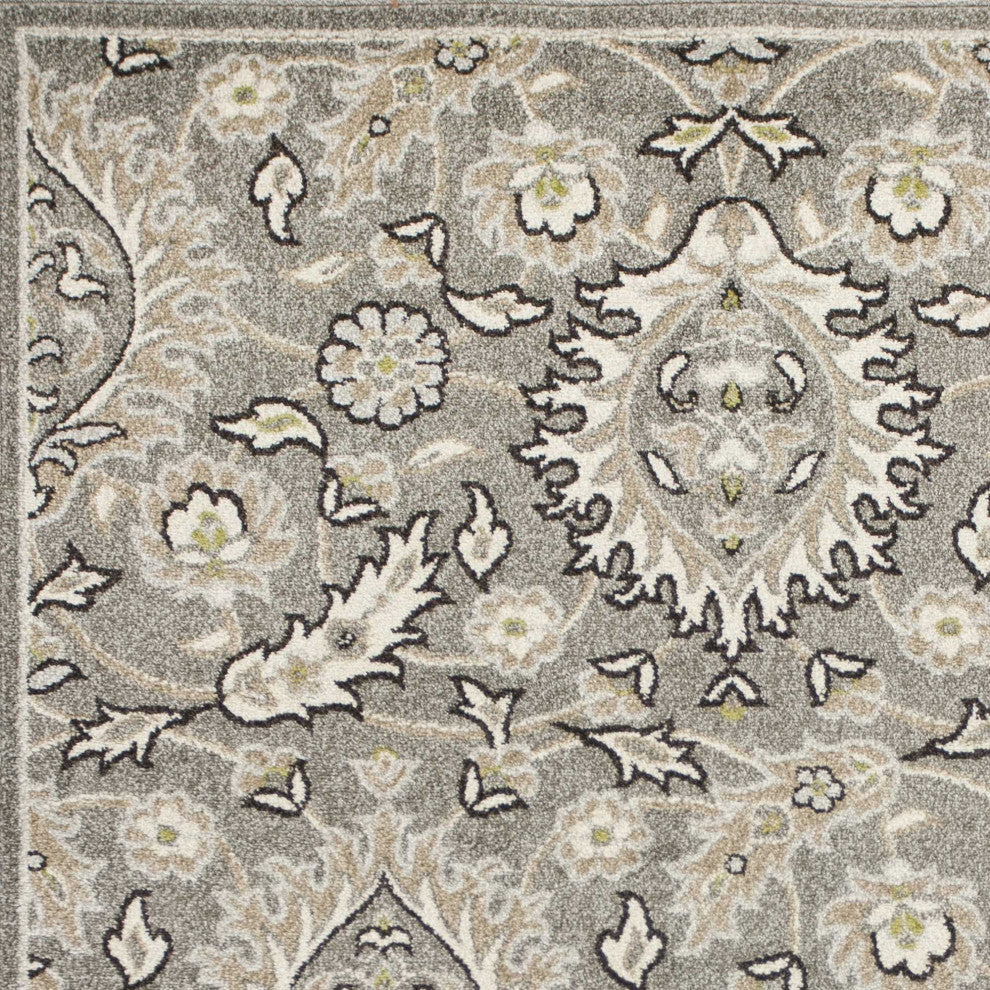HomeRoots 7' x 9' Grey Floral Vine UV Treated Indoor Area Rug