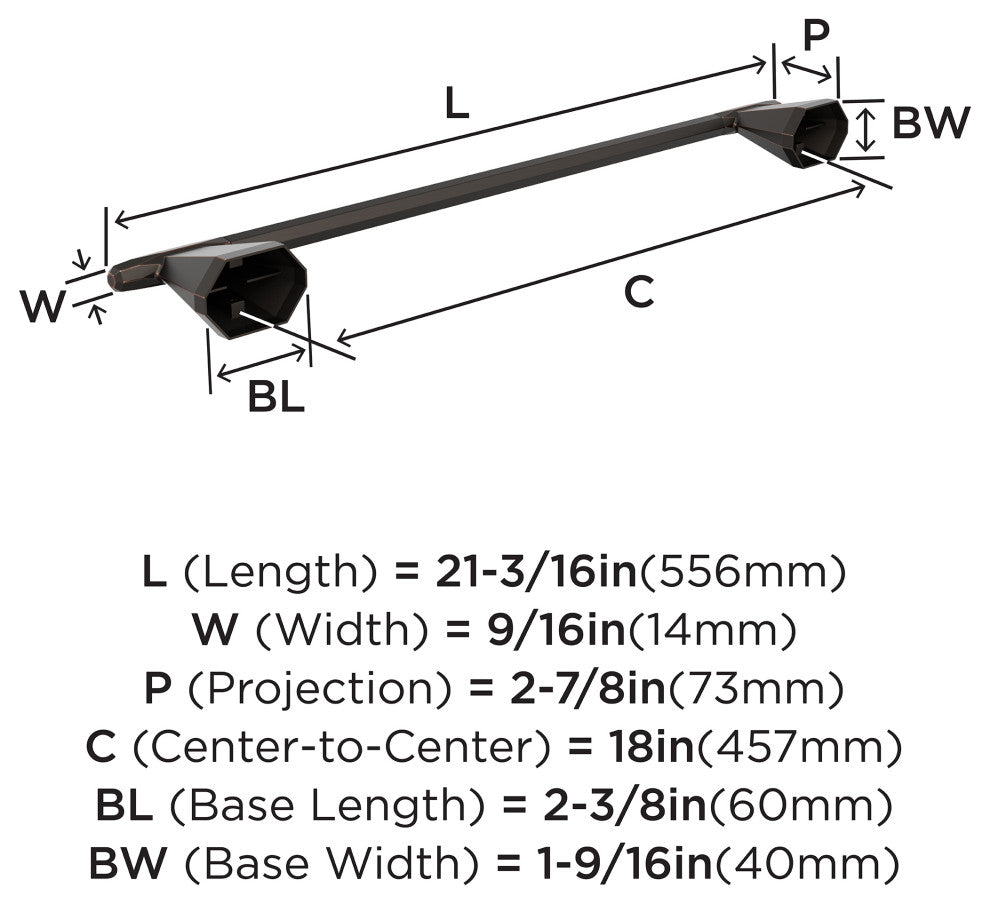 Amerock St. Vincent Contemporary Towel Bar, Oil Rubbed Bronze, 18" Center-to-Cen